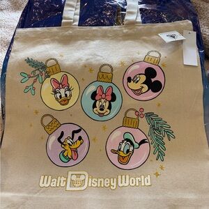 Disney Parks Canvas Tote Bag with Character Ornaments - NWT